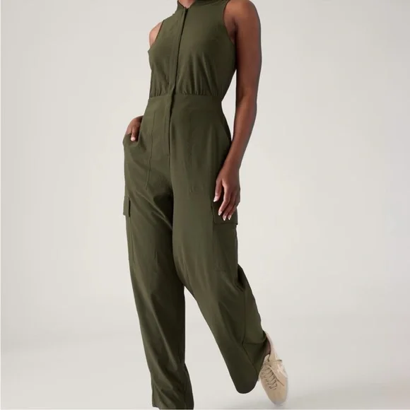 Athleta Brooklyn Utility Jumpsuit Olive Green Style 824834 14 - Picture 1 of 16